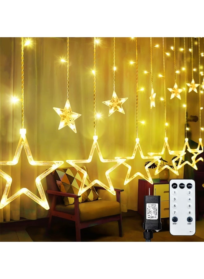 ACLIX 12 Stars 138 LED Star Lights, Curtain String Lights for Bedroom with 8 Lighting Modes,Waterproof Window Lights Diwali Ramadan Decorations, Wedding Decorations Lights - Warm White - Image 1